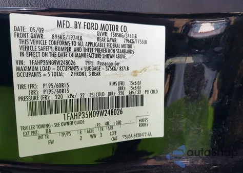 2009 Ford Focus Se from USA, damaged, VIN 1FAHP35N09W248026